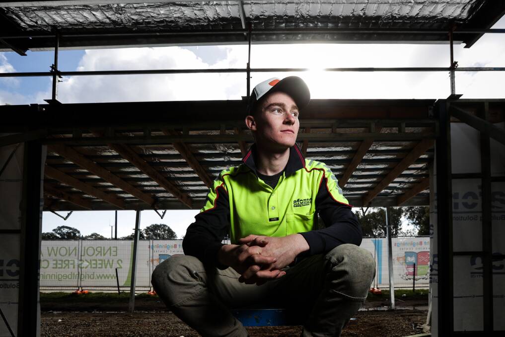 TAKING CARE ON SITE: Safe Work Australia figures show 58 per cent of serious workplace injuries are sustained by tradies. Nathan Rodgers, working in Wodonga, knows the importance of staying alert. Picture: JAMES WILTSHIRE