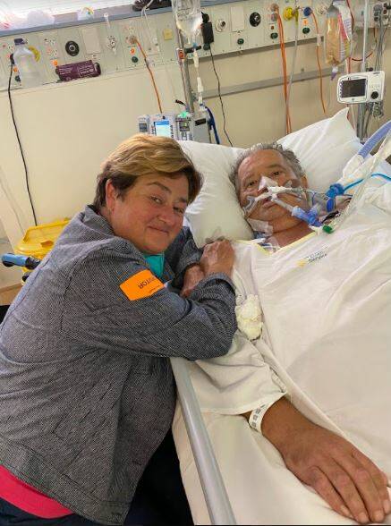 HOPEFUL: Jackie Monk visits her husband David Kiefel in the Alfred Hospital in Melbourne. Picture: SUPPLIED