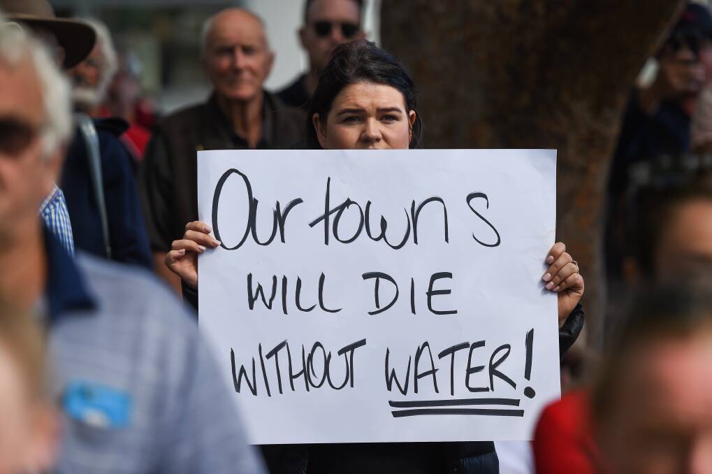 STRONG FEELINGS: Jessica Schifferle, of Berrigan attends the 2019 rally in Albury's QEII Square that demanded a pause of the Murray Darling Basin Plan. Picture: MARK JESSER