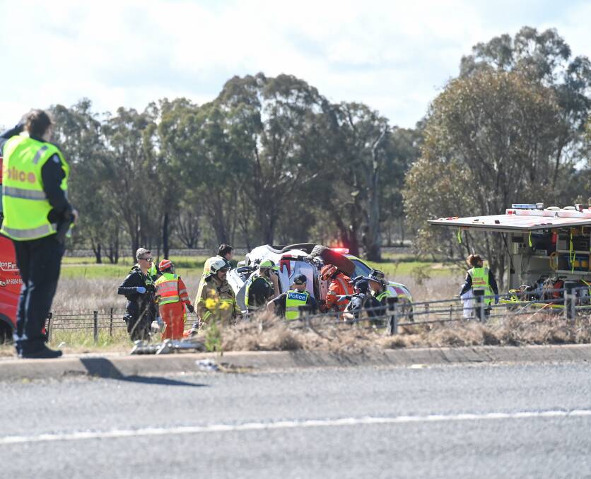 A fatal crash, like this Hume Freeway tragedy near Chiltern in August, affects the police officers and emergency service personnel called out to attend as well as the wider community. Picture by Mark Jesser