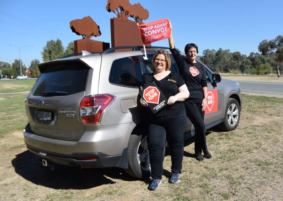 DRIVEN TO OBJECT: Albury-Wodonga campaigners Bobbi McKibbin and Tracey Esler hope people support the Stop Adani Convoy when it arrives at Gateway Lakes. .