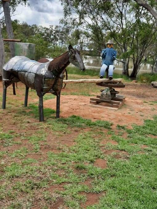 HARD WORKING HORSE: A metal horse made by Doug Munro and Jimmy Hewson's man on the pump reflect how Daysdale's water used to be pumped in the late 19th century.