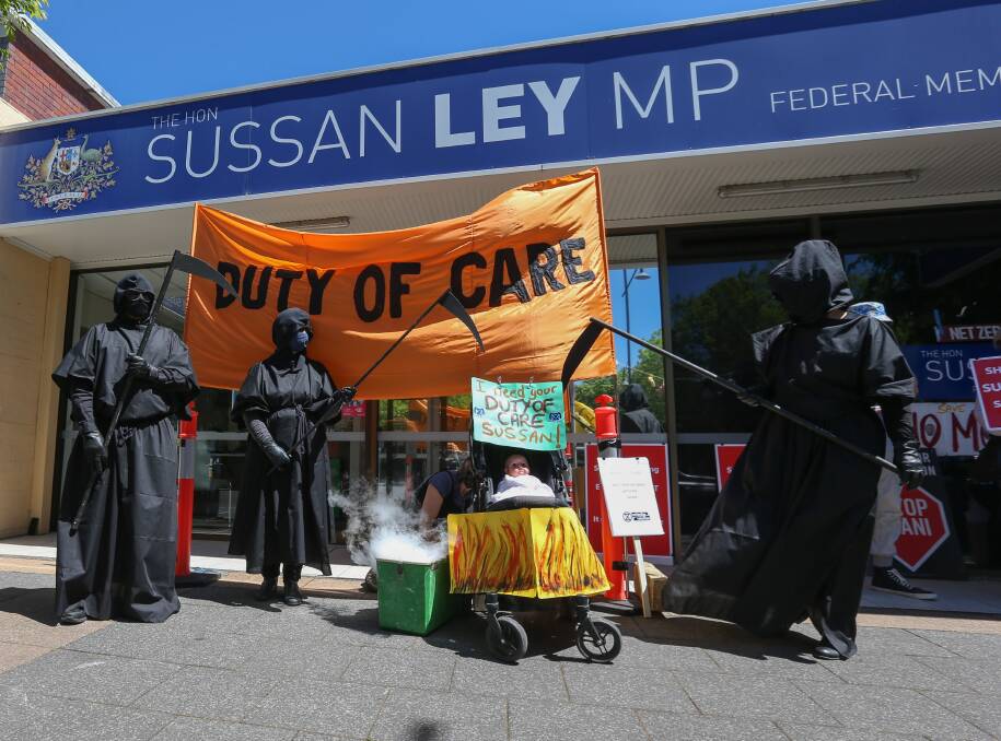 MAKING THEIR POINT: Extinction Rebellion members hold a climate change awareness demonstration outside member for Farrer Sussan Ley's Albury Office last October. The issue of environment and climate change featured heavily in the ACM reader survey.