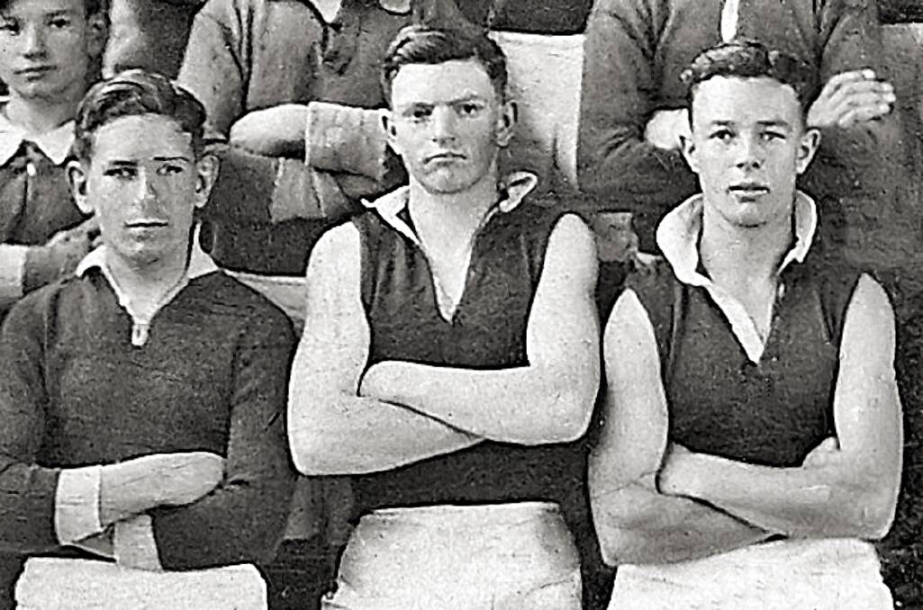 James Reid, left, and Ted Reis, right, in the photo of the 1934 under-16 football team from Albury's Christian Brothers' College. Picture supplied