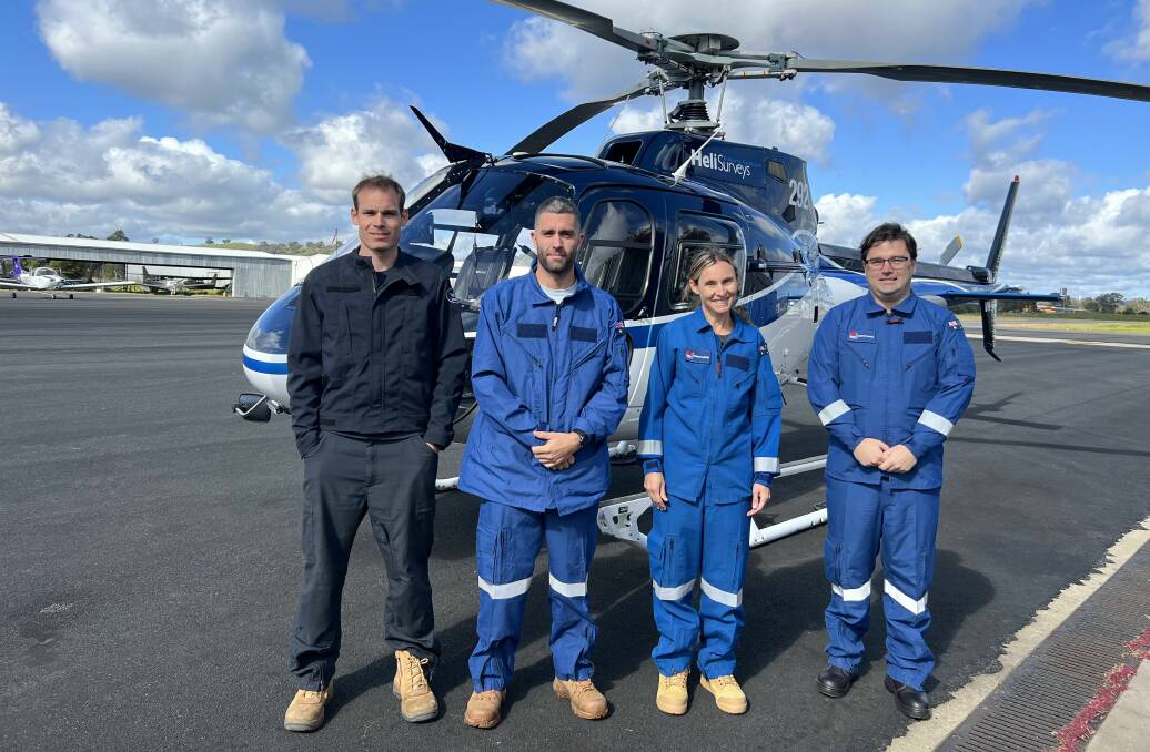Helicopter crew members Rob Matthews, Shaun Flood, Jenni Playdon and Brendan Williams at Albury Airport ahead of their flight over the region. Picture supplied