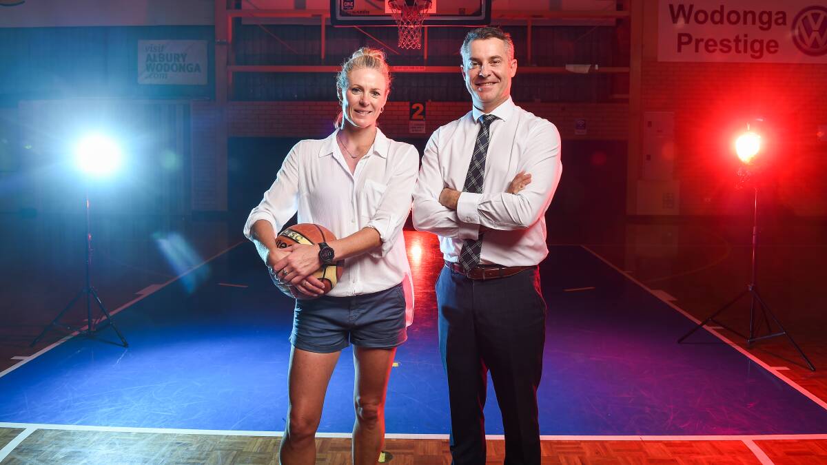 STARS ON COURT: Whatever the result, Georgie Bruce and Graeme Simpfendorfer say the fight against cancer will be the real winner from their fundraising Border Sports Stars vs Police clash at Lauren Jackson Sports Centre on Saturday. Picture: MARK JESSER