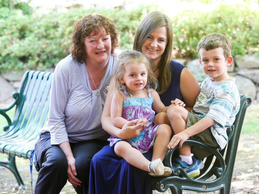 GRATITUDE: Lutheran Aged Care's Clare Dawson remains close to Neville Cox's daughter Damara and grandchildren Maeve, 2, and Kade, 5. Picture: KYLIE ESLER