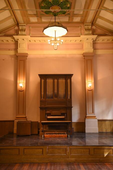 BACK IN SITU: The 19th century organ again graces Beechworth Town Hall. Picture: MARK JESSER