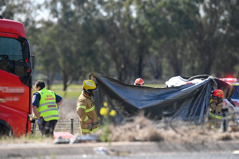 Emergency services are responding to Thursday's freeway crash, with traffic diversions in place. Picture by Mark Jesser