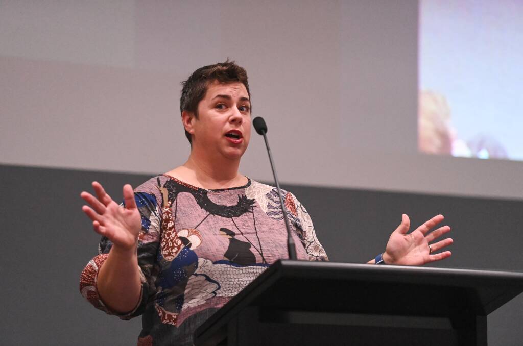 COMMUNITY FORUM: Labor candidate for Indi Nadia David answers questions at the La Trobe University event in Wodonga on Tuesday evening. Picture: MARK JESSER