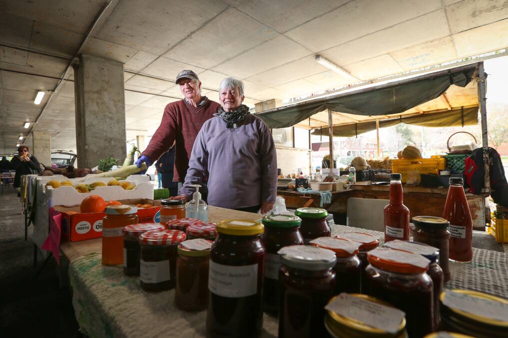 STRONG SUPPORTERS: Terry Dare and Michele Randon have been selling vegetables at the Kiewa Street Market for more than 40 years. Picture: JAMES WILTSHIRE