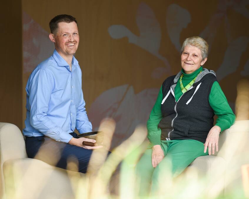 VALUABLE RESOURCE: Ben Engel, of Border Mindfulness, and cancer patient Paule Gauquie see the benefits of reducing anxiety through mindfulness techniques. A new program begins in Albury on July 23. Picture: MARK JESSER
