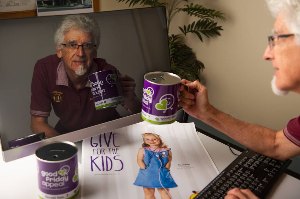 ONLINE ONLY: Phil Wilkins, of Wodonga Lions Club, says the virtual tin shake is a way to continue the Good Friday Appeal and still follow the restrictions that aim to slow the spread of coronavirus. Picture: MARK JESSER