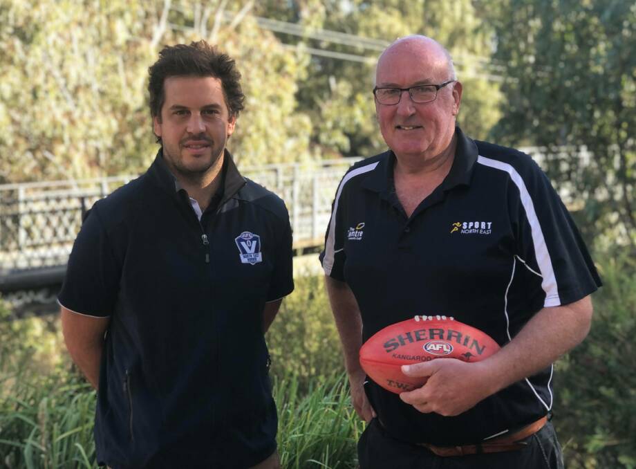 CLUB SUPPORTERS: Zac Hedin, of AFL North East Border, and Sport North East's Tim Oliver are tackling mental health in this region.