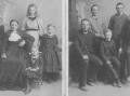 The Trudewind family of Wodonga. The left photo is Florentina (nee Adams) with daughters Mary, Helena, Theresa and Francisca (front, mother of John Drummond). The right photo is Anton with sons William, Anton (front), Henry, John Albert (Herb). Picture supplied