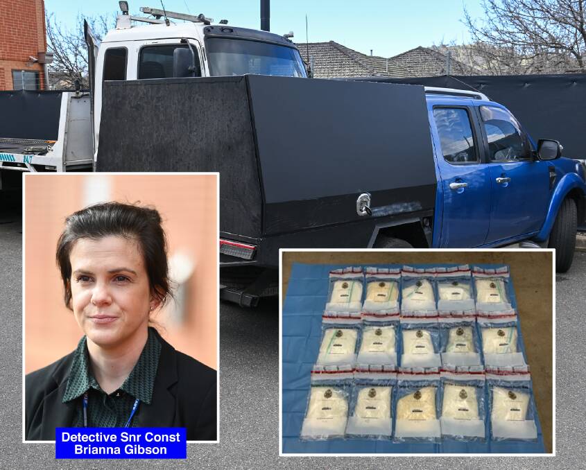 UNEXPECTED CARGO: Detective Senior Constable Brianna Gibson says investigations continue after drugs were discovered by officers in a vehicle crossing the border along Hume Freeway. Pictures: MARK JESSER, VICTORIA POLICE