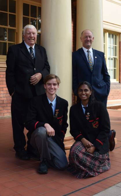 FLASHBACK: In early March last year, former principal Keith Crossley, who wrote the school's history, 2020 school captains Ethan Ryan and Nivetha Pathmanathan and principal Darryl Ward were looking forward to Albury High School's centenary celebrations.