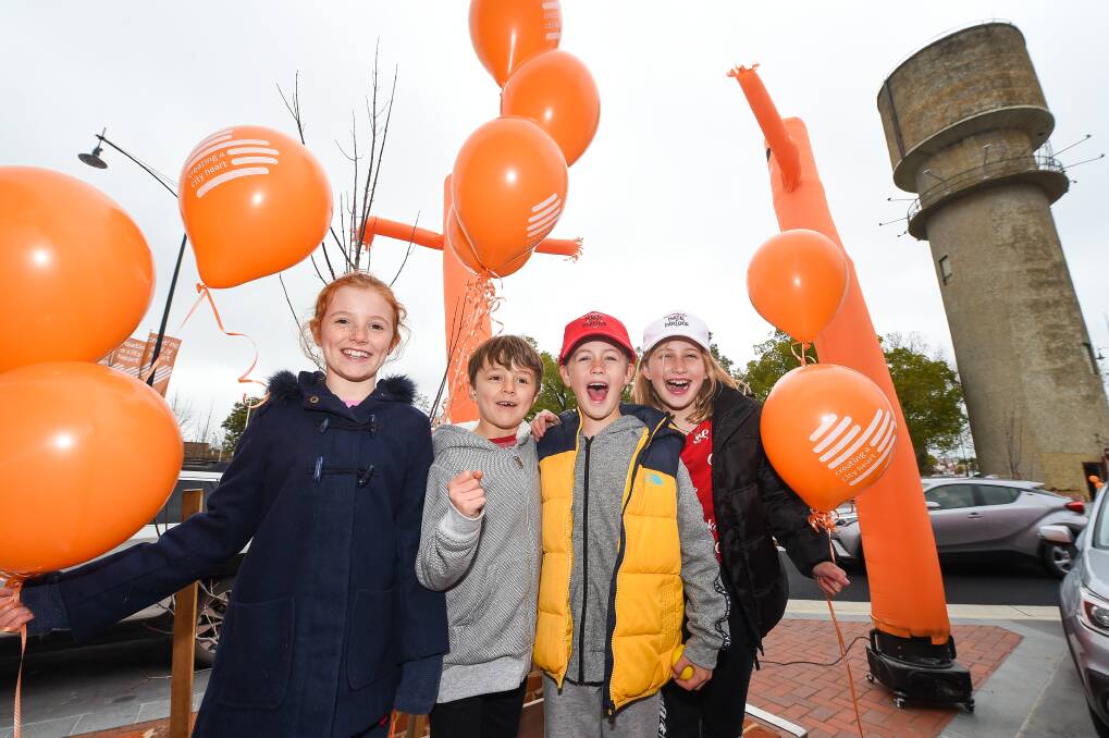 
HAVING FUN: Albury youngsters Aly Lambert, 9, Xavier Lambert, 7, Ned McMillan, 8, and Abby McMillan, 9, find plenty to enjoy in Saturday's activities. Picture: MARK JESSER
