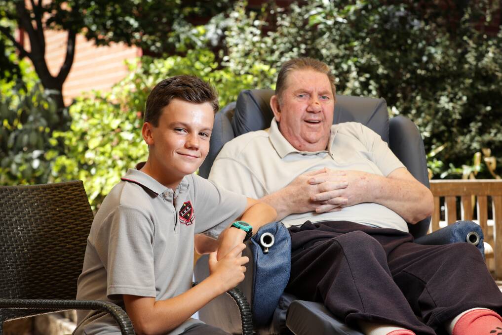 COMPARING NOTES: Albury High School student Will Reid, 13, chats with John Smith in February during a school visit to Mercy Place Albury. Picture: JAMES WILTSHIRE