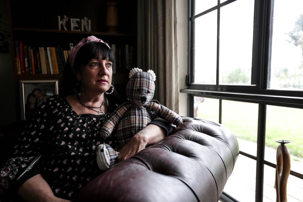 ONE DAY AT A TIME: Louise Ormond-Plummer holds a teddy made from one of her late husband Ken's shirts. Picture: JAMES WILTSHIRE
