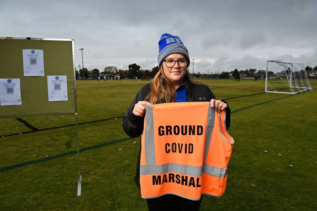 ONGOING ROLE: Albury City vice-president Brodie Dryden was also her soccer club's COVID marshall on Sunday. Picture: MARK JESSER
