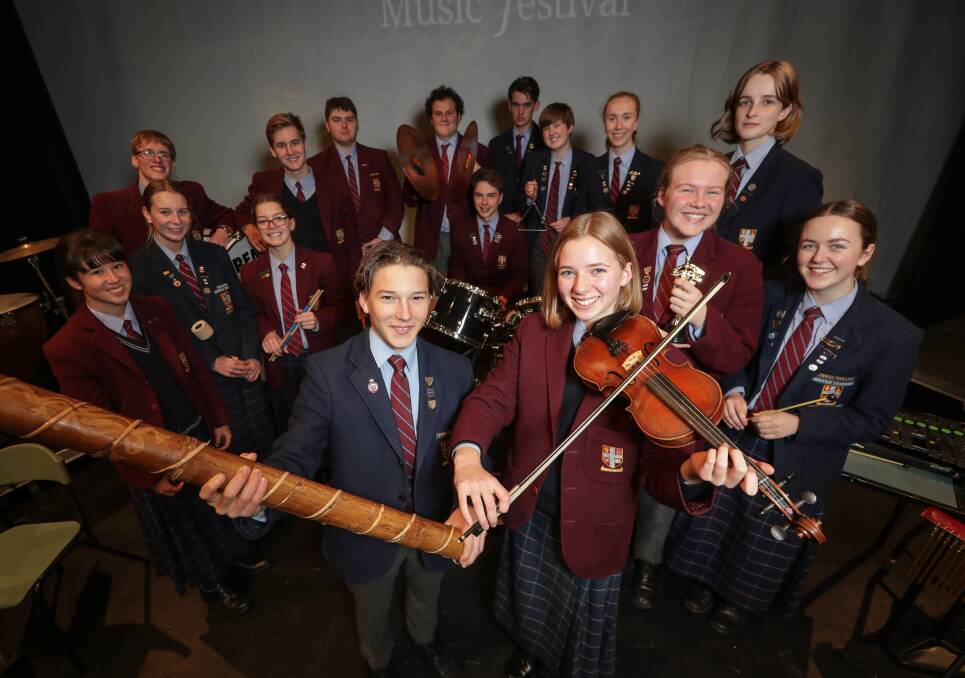 PREPARATIONS: The Scots School Albury students, including George Henderson, 18, and Isabelle Weule, 15, ahead of Thursday's music festival. Picture: JAMES WILTSHIRE