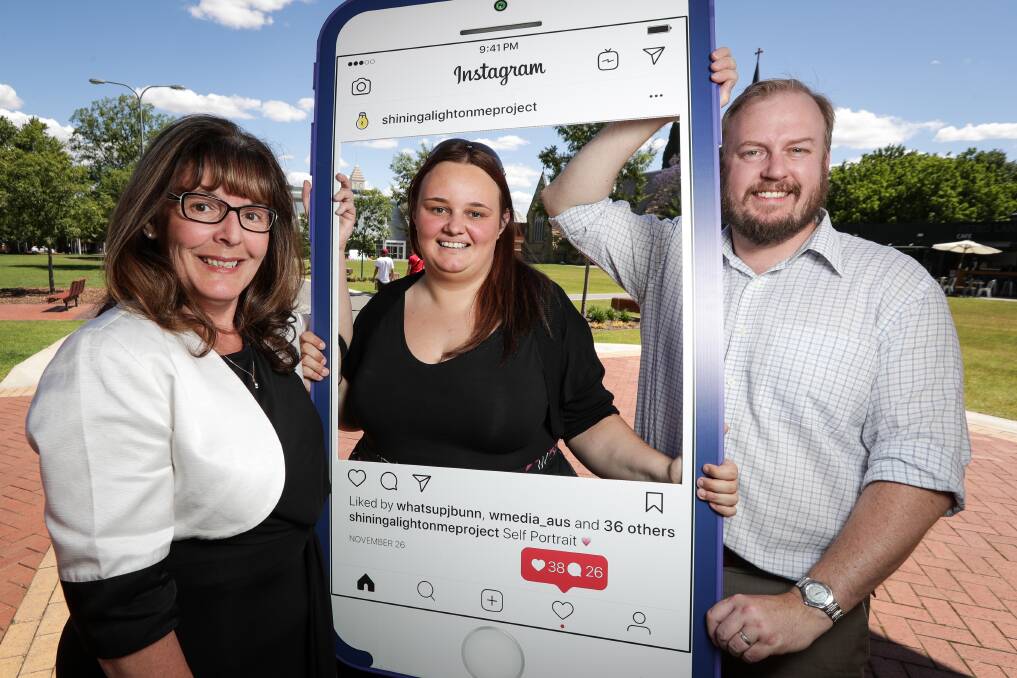 SPACE TO CREATE: The Personnel Group chief executive Tracey Fraser, program co-ordinator Chelsea Fraser and regional manager Steve Fuller launch Shining a Light on Me at Albury's QEII Square. Picture: JAMES WILTSHIRE