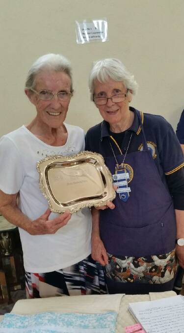 CONGRATULATIONS: Murray group land cookery officer Clare Oliver presents Josie Kilpatrick with her trophy for best cake of the day at the Gerogery CWA gathering. 