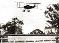 Harry Hawker comes in to land at Albury racecourse on March 7, 1914. The aviator's aerial display attracted thousands of spectators. Picture supplied