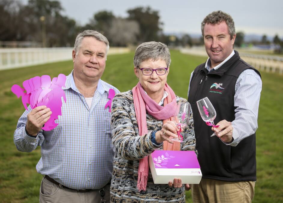 MUTUAL SUPPORT: John and Christine Watson and Racing Wodonga's Steven Keene want to promote Breast Cancer Network Australia's work. Picture: JAMES WILTSHIRE