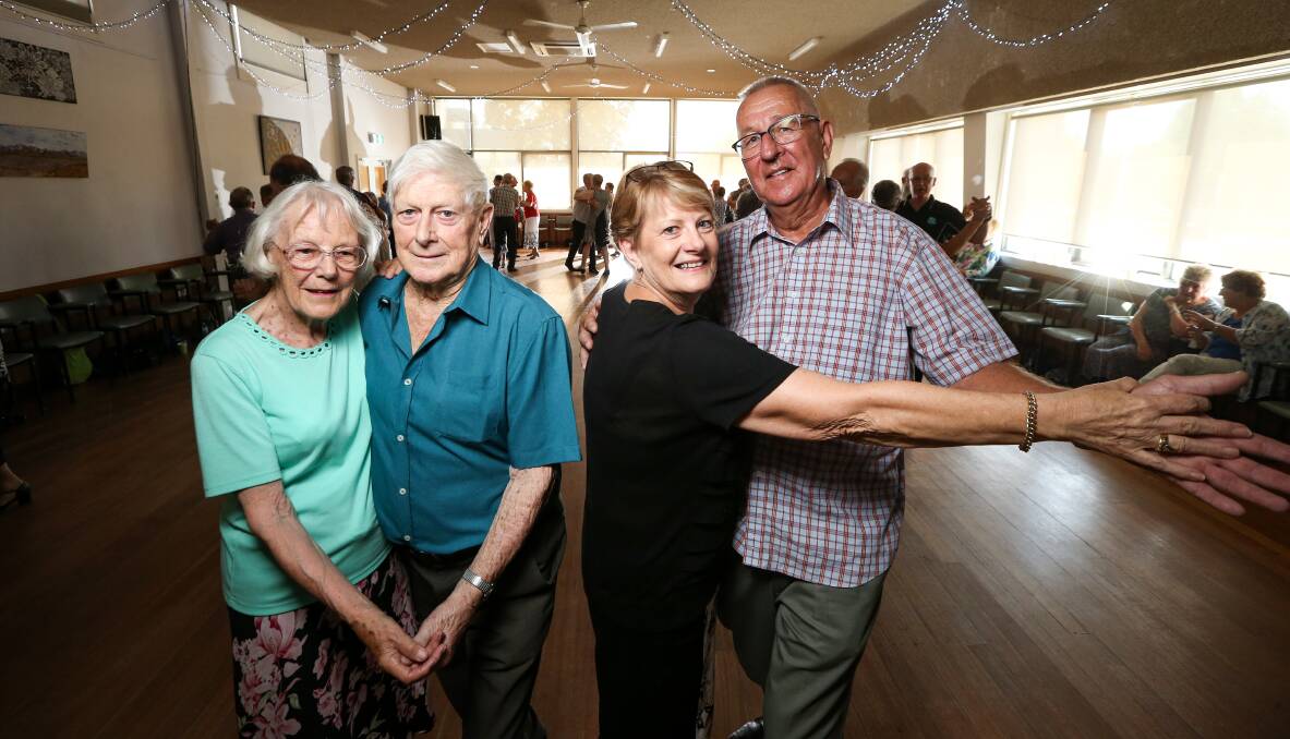 STEPPING OUT: Wodonga Senior Citizens committee members Audrey McGrath, Charlie Caldwell (president) and Lynette Rogers enjoy the weekly sessions with old time dance instructor Neville Pearce. Picture: JAMES WILTSHIRE