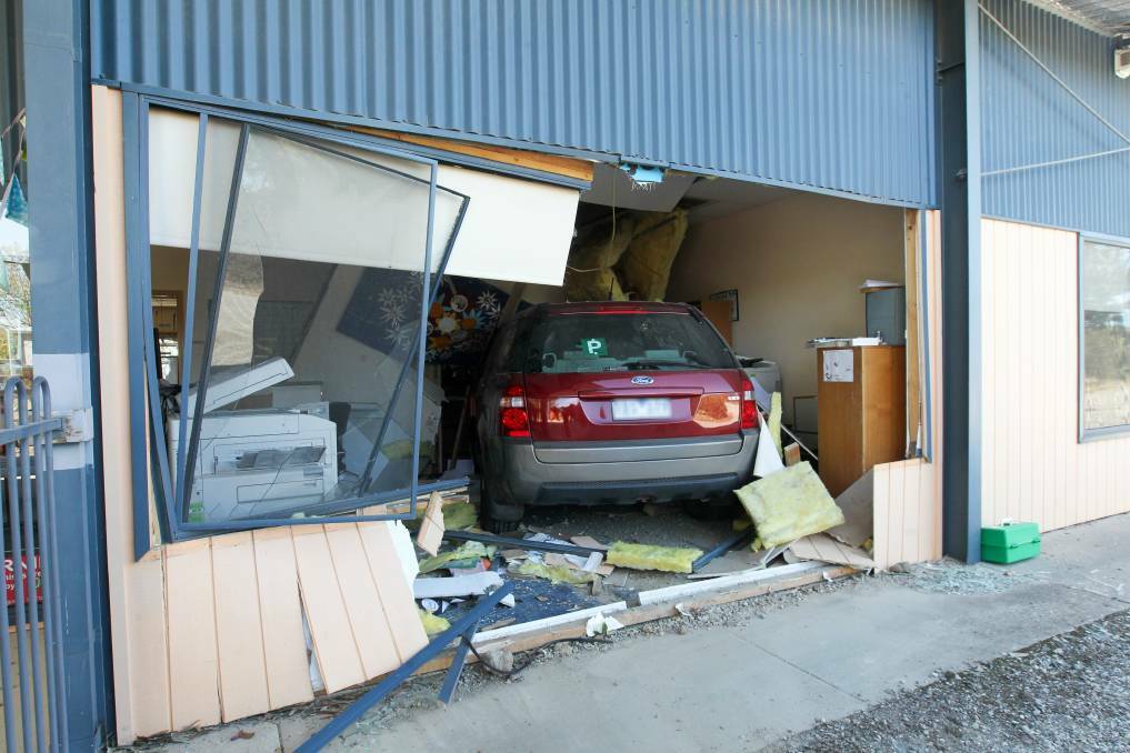 FLASHBACK: The car made a wreck of The Leap Centre office in April. Picture: BLAIR THOMSON