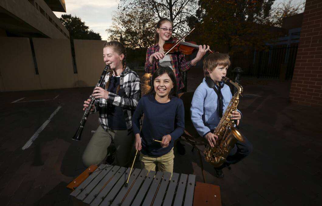 ALL IN THE FAMILY: Ruth, 16, Esther, 11, Mattea, 13, and Joash Little, 9, get ready for the 43rd Border Music Camp. Picture: JAMES WILTSHIRE