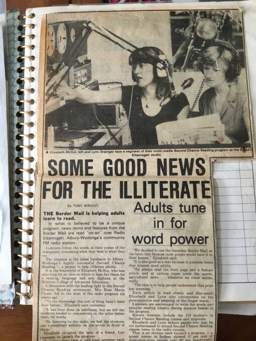 MAKING HEADLINES: The Border Mail reports on Libby Mourik's innovative community radio program to aid literacy in a 1980s article written by journalist Tony Wright.