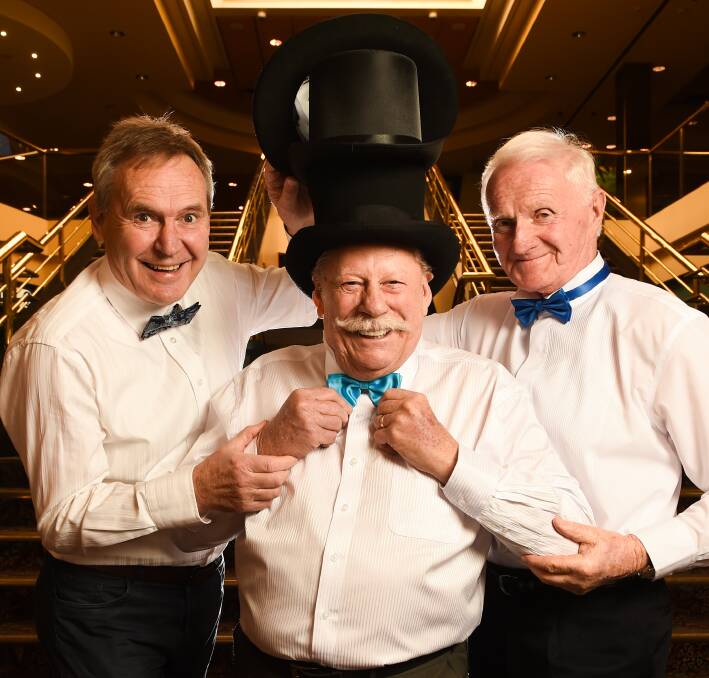 FLASHBACK: Glenn Rose, Errol Smith and Don Bensley strut their stuff ahead of the 2016 Blue Tie Ball organised by the Albury-Wodonga Prostate Cancer Support Group. Picture: MARK JESSER