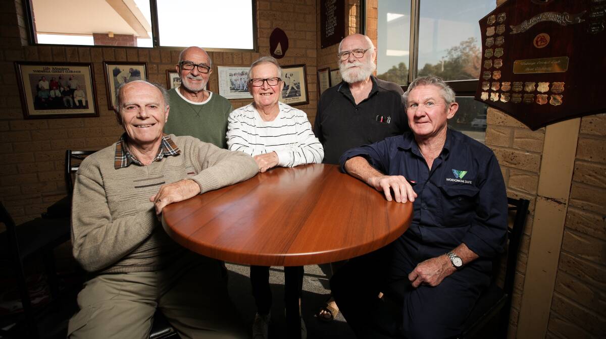 MUTUAL BOND: Brian Souter, Voja Mitic, Fernand Sajovic, John Elias and Allan Hoffman complete the program run by Support Options UMFC and Dementia Australia at the Wodonga Bulldogs clubrooms. Picture: JAMES WILTSHIRE