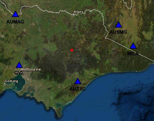EPICENTRE: Geoscience Australia recorded the 2.6 magnitude earthquake near Bright at 9.45am Monday.