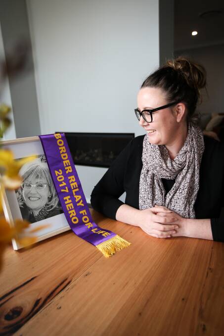 OUR HERO: Bec Gouveia and her brother David shared the story of their late mother, Sandra Milton, at the 2017 Border Relay For Life. Picture: JAMES WILTSHIRE