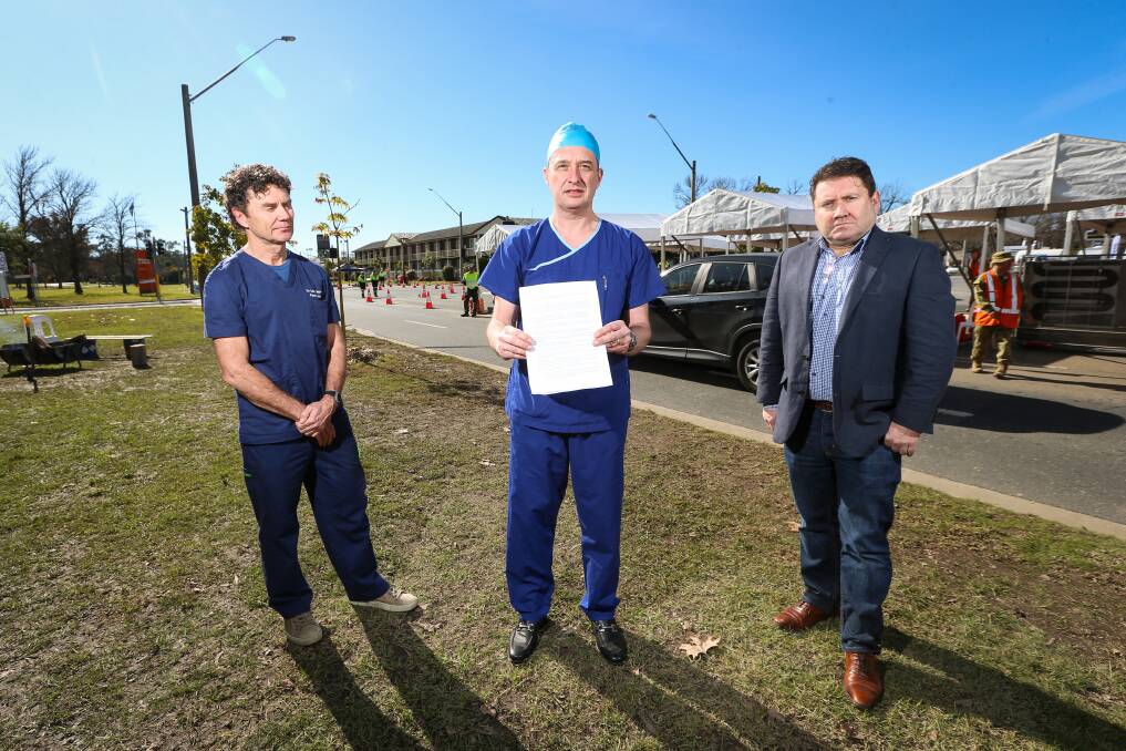 SPEAKING OUT: Border clinicians like paediatrician Mark Norden, urologist Jonathan Lewin and oncologist Craig Underhill say present problems related to the border closure must be fixed urgently. Picture: JAMES WILTSHIRE