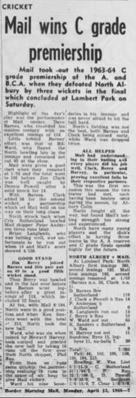 TRIUMPH: A newspaper report describes Mail winning the 1963-64 C grade premiership