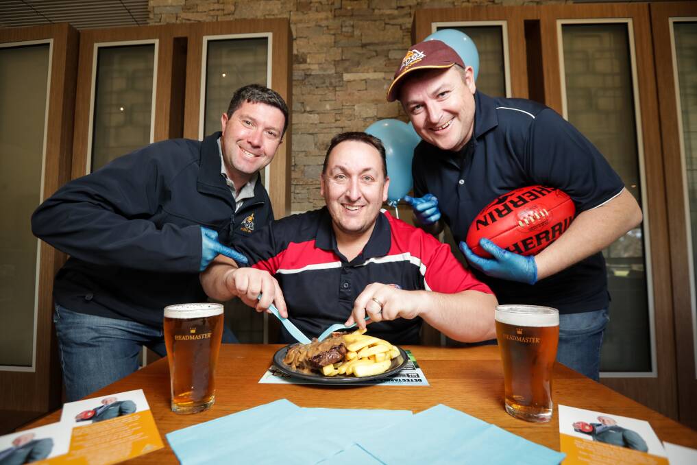COMMUNITY SUPPORT: Committee members Wayne McCloskey, Malcolm Milgate and Marc Lidgerwood say already about 100 tickets have sold for Wodonga Apex Club's first Biggest Ever Blokes Lunch. Picture: JAMES WILTSHIRE
