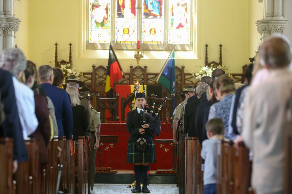 Hundreds gather at St Matthew's Church Albury to remember those who have served and died in war. Picture: TARA TREWHELLA
