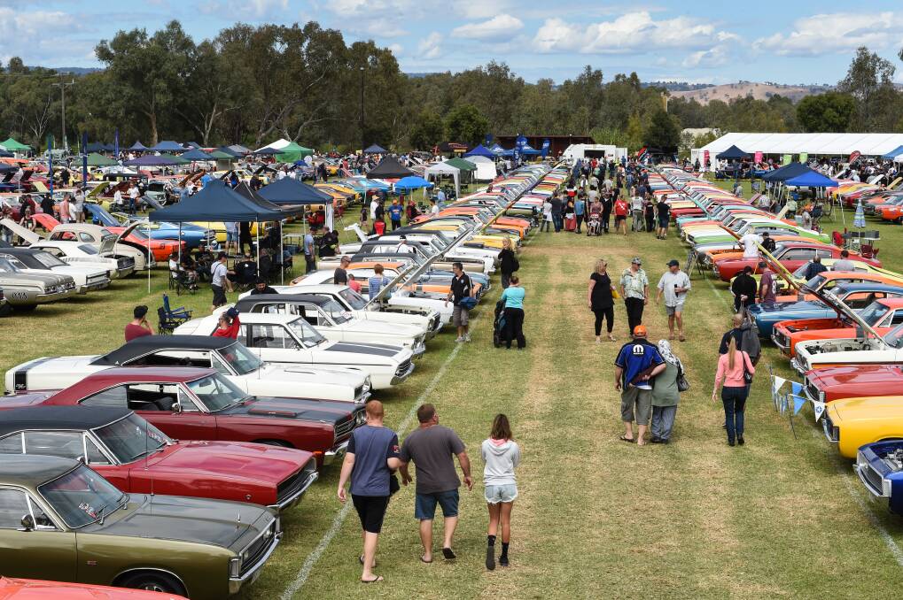 Hundreds of Chryslers on display at Wodonga's Gateway Lakes always brings out the crowds.