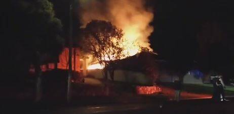 WELL ALIGHT: Firefighters say the Lavington home was fully involved when they arrived. Picture: ALBURY WEATHER FACEBOOK