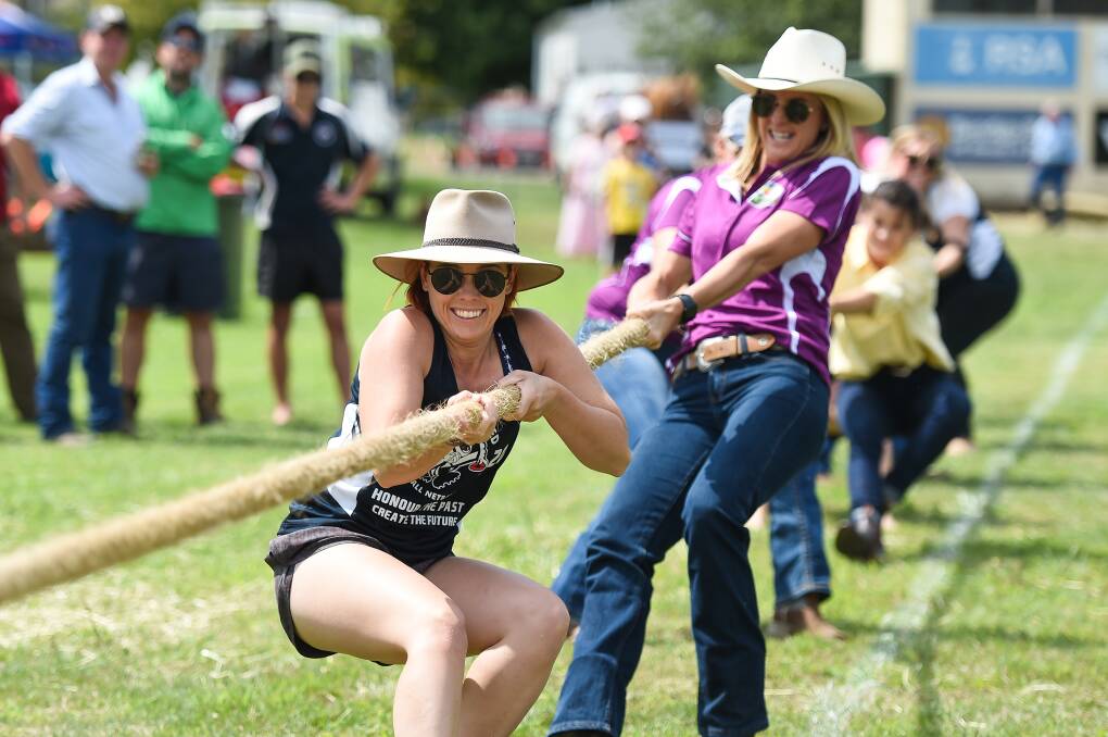 IN ACTION: Tug of war competitors give their all during the 2020 muster.