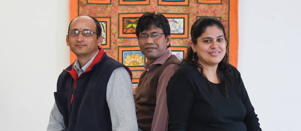 BUILDING NETWORKS: Durga Guragai, Shah T. Ahmed and Deepshree Dhar ahead of the Gateway Health job skills program for refugees and migrants. Picture: MARK JESSER