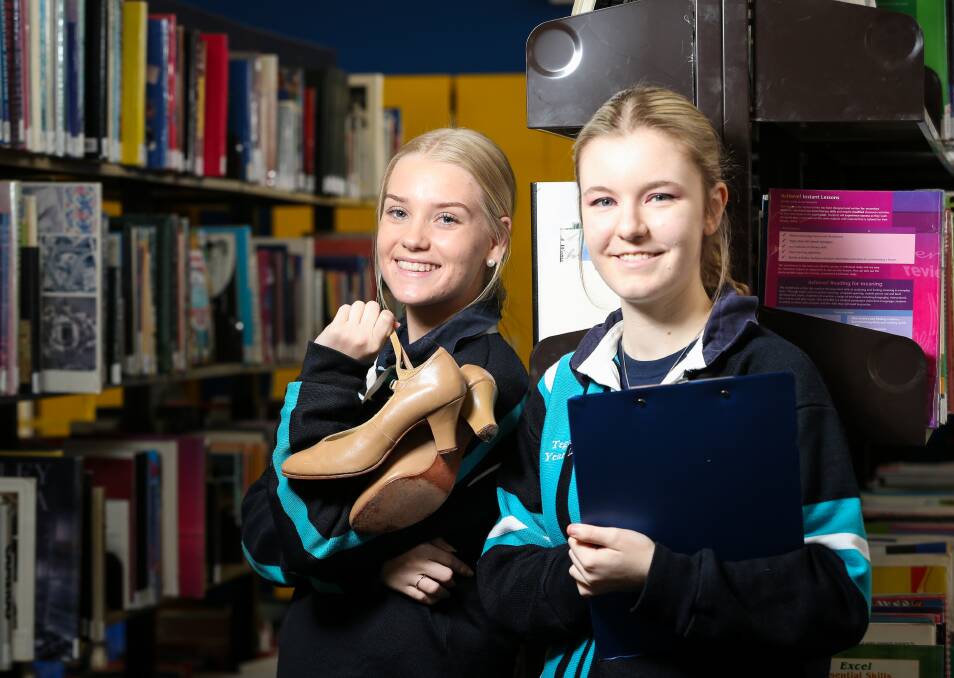 SPECTACULAR EFFORT: Wodonga Senior Secondary College's Abbey Copeland and Tegan Debnam prepare for the 2019 state school performance. Picture: JAMES WILTSHIRE