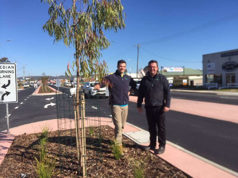 CHANGED LANDSCAPE: Dylan Boers and his father John, of Think Water Albury, remain positive about the Wagga Road beautification project.
