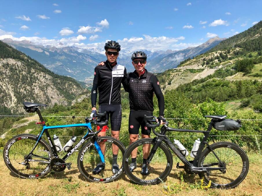 CHALLENGE ACCEPTED: Will Golding and his father Terry, of Adelaide, pictured in the French Pyrenees, completed Ride High Country - 7 Peaks and won this year's grand prize. A trip to the 2019 Tour de France is next season's prize.