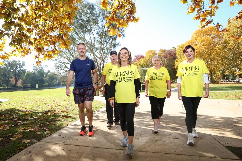 STEPPING OUT: Michael Bowler, of Healthfocus Physiotherapy, Bill Orr, Bobbi Garland, Marie Orr and Colleen Gorman launch the 2021 Sunshine Walk. Picture: JAMES WILTSHIRE